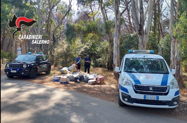 Abbandono rifiuti nella pineta di Eboli: sanzionate due attività commerciali