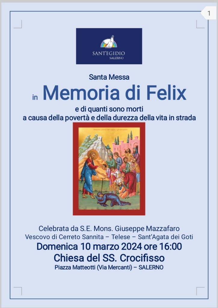 Sant’Egidio, una messa per le persone morte per povertà