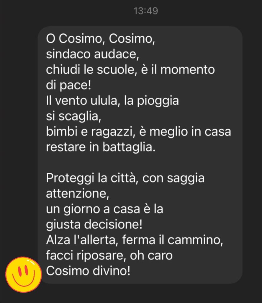 Una poesia per tenere chiuse le scuole domani ad Angri