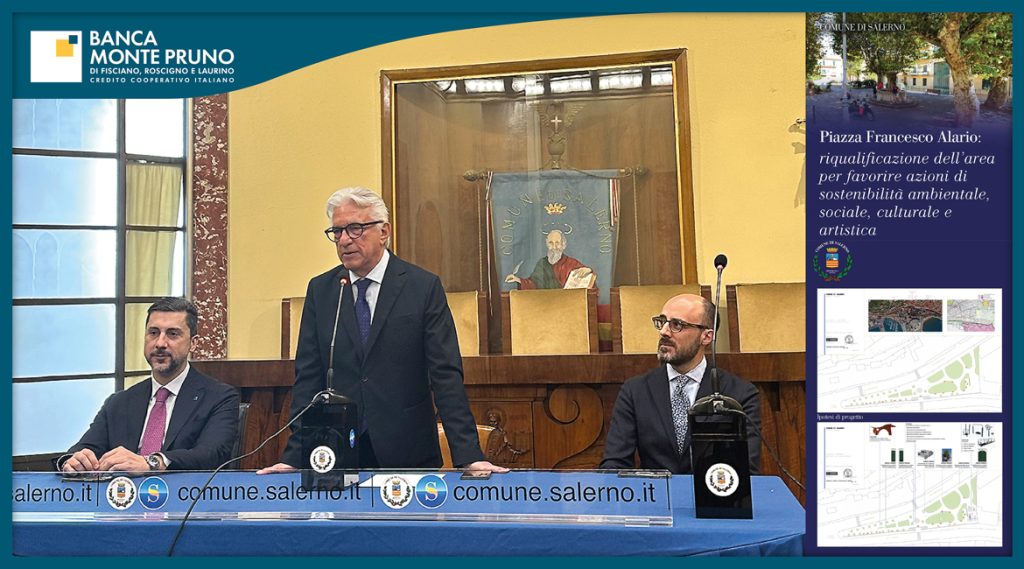 Salerno: presentato il progetto di riqualificazione di Piazza Francesco Alario ad opera della Fondazione Monte Pruno in collaborazione con la Banca Monte Pruno