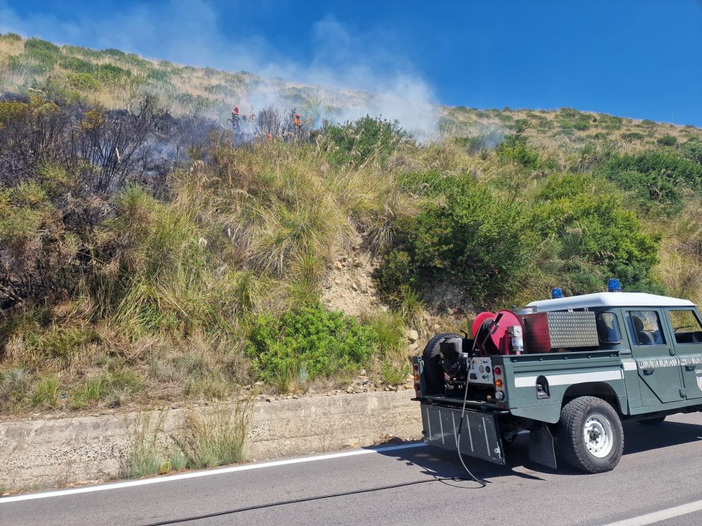 Incendio ad Agnone, fiamme a ridosso della sede stradale